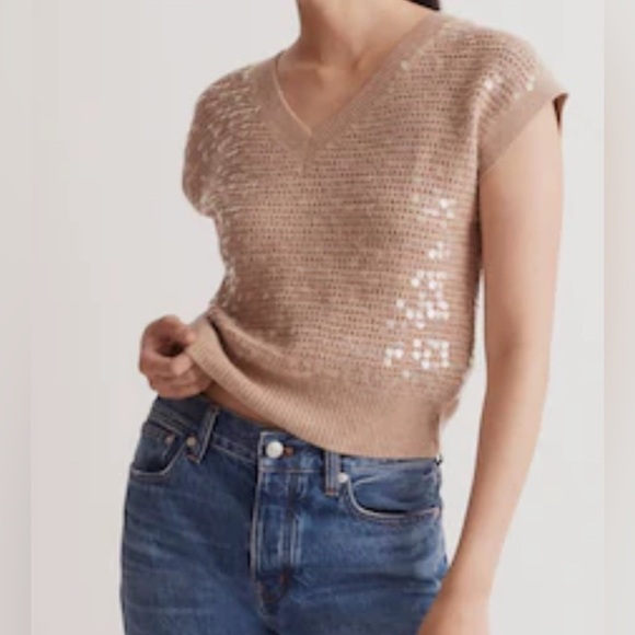 Madewell | Sequin Wool Blend Sweater Vest | Stone | Women’s XL - Picture 6 of 6